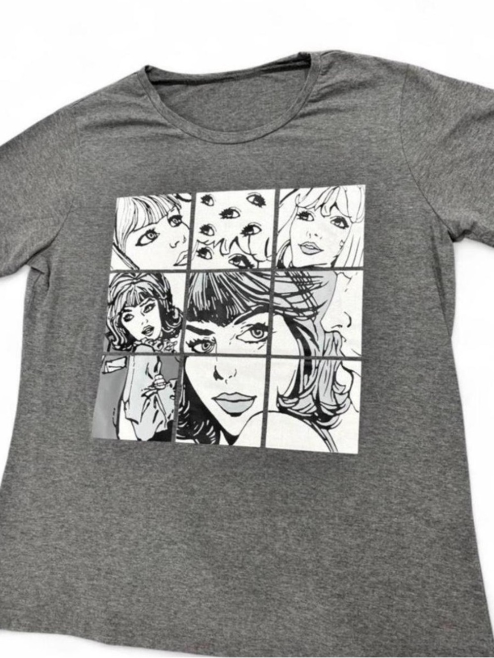 Casual y2k Gray Short-Sleeve Graphic Tee
